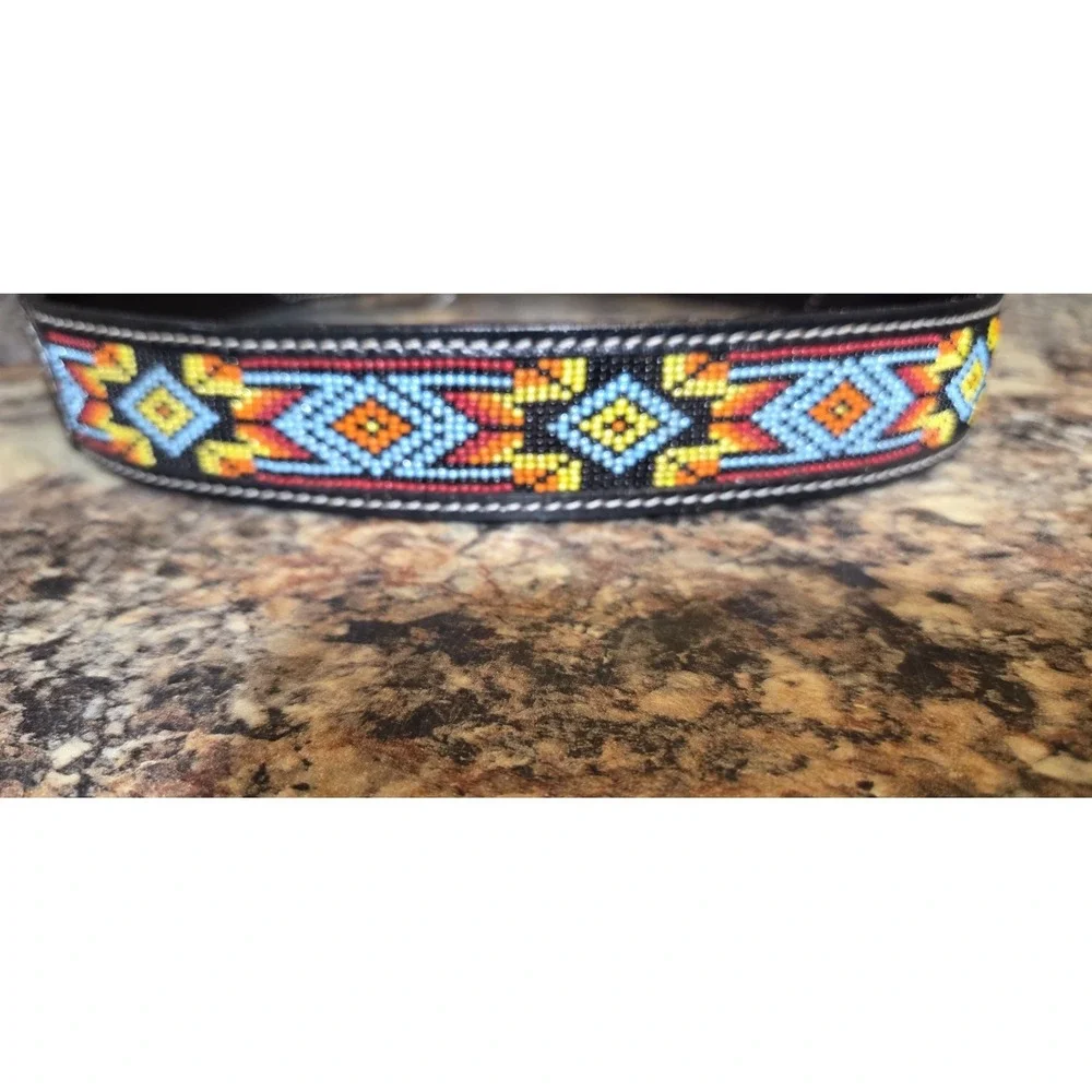 Beaded Tooled Leather Western Belt,  Rodeo, Festival, Concert